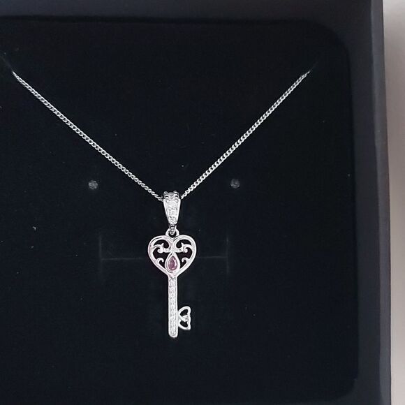 925 Sterling Silver Key Necklace - Picture 7 of 11